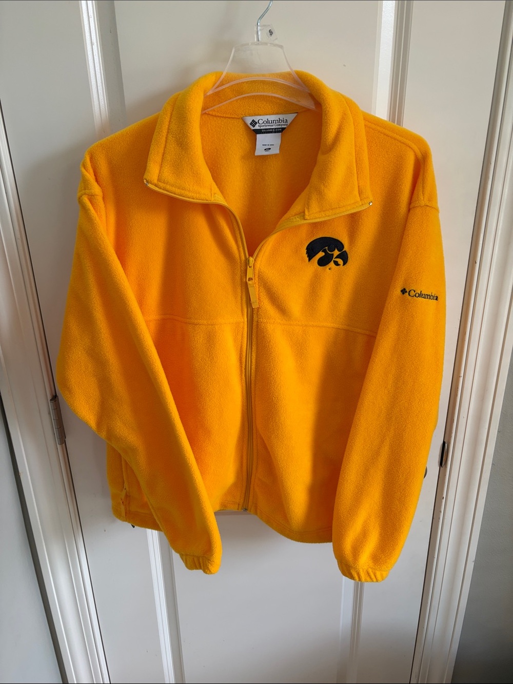 Columbia Bright Yellow Full-Zip Fleece Jacket with Black Iowa Hawkeye Logo